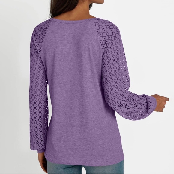 Minetom Blouse XL Lilac NWOT with Lace Sleeves - Picture 8 of 8